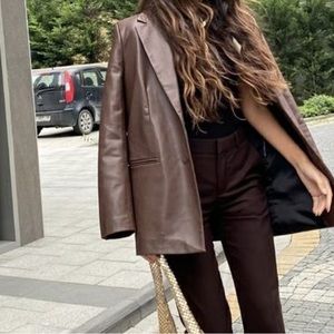 Brown faux leather blazer